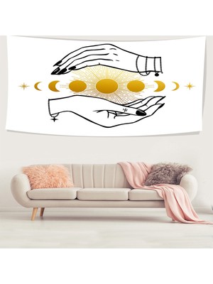 Pelangi Ayın Evreleri Desenli Leke Tutmaz Kadife Dokulu Kumaş Duvar Örtüsü Duvar Halısı Tapestry