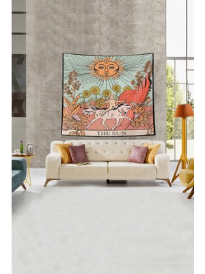 Pelangi Bej The Sun Tarot Kartı Leke Tutmaz Kadife Kumaş Duvar Örtüsü Duvar Halısı Tapestry
