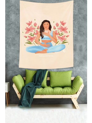 Pelangi Çiçekler Içinde Meditasyon Leke Tutmaz Kumaş Duvar Örtüsü Duvar Halısı Tapestry