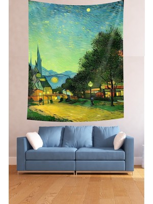 Pelangi Köy Evi ve Tarlalar Temalı Leke Tutmaz  Kumaş Duvar Örtüsü Duvar Halısı Tapestry