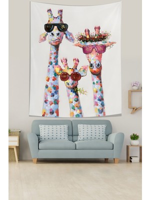 Pelangi Gözlüklü Zürafa Aile leke Tutmaz Kumaş Duvar Örtüsü Duvar Halısı Tapestry