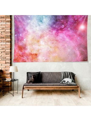 Pelangi Uzay Temalı Toz Bulutlu Leke Tutmaz Kadife Dokulu Kumaş Duvar Örtüsü Duvar Halısı Tapestry