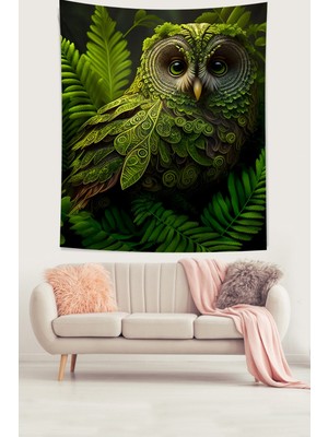 Pelangi Yeşil Baykuş Leke Tutmaz Kumaş Duvar Örtüsü Duvar Halısı Tapestry