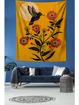 Pelangi Sinek Kuşu Papatya Ve Ay Leke Tutmaz Kumaş Duvar Örtüsü Duvar Halısı Tapestry