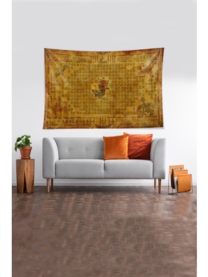 Pelangi Sarı Ejderha Desenli Leke Tutmaz Kadife Kumaş Duvar Örtüsü Duvar Halısı Tapestry