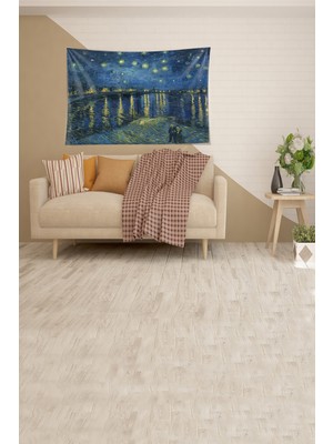 Pelangi Mavi Gece Ve Yakamoz Desenli Leke Tutmaz Kadife Kumaş Duvar Örtüsü Duvar Halısı Tapestry