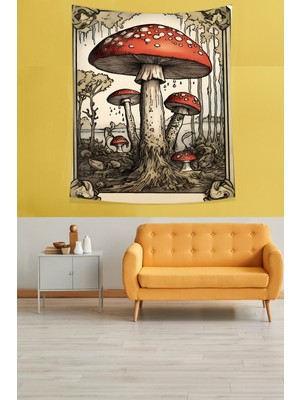Pelangi Mantar Bahçesi Leke Tutmaz Kumaş Duvar Örtüsü Duvar Halısı Tapestry