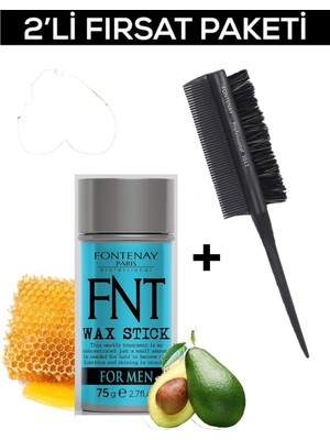Fontenay Hair Wax Stick 75GR For Men + Profesyonel Topuz Krepe Şiş Tarak 3043 2'li Set