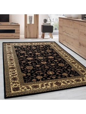 Carpettex Halı Iran Tarzı Klasik Desenli Barok Süslemeli Siyah Gold Bej Renkli Halı