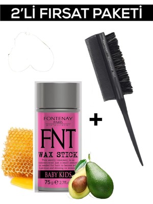 Fontenay Hair Wax Stick 75GR For Kids + Profesyonel Topuz Krepe Şiş Tarak 3043 2'li Set