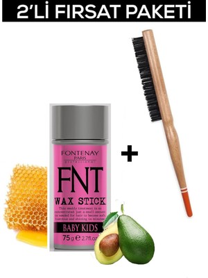 Fontenay Hair Wax Stick 75GR For Kids + Profesyonel Topuz Fırçası 3033 2'li Set