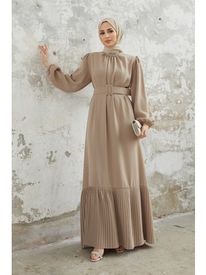 Vavinor Etek Ucu Pileli Elbise - Vizon