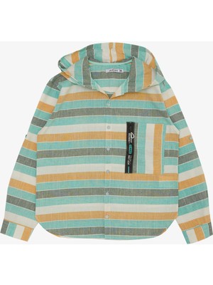 Jacklions Erkek Çocuk Gömlek Kapüşonlu Cep Kısmı Fermuarlı 5-14 Yaş, Su Yeşili