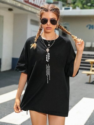 Ciwilife Unisex Siyah Oversize Başlangıç Sonu & Sonun Başlangıcı Boyfriend T-Shirt