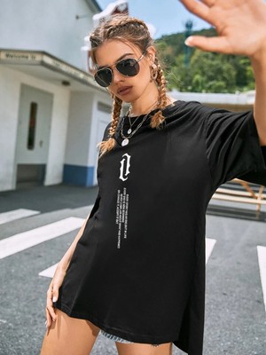 Ciwilife Unisex Siyah Oversize Başlangıç Sonu & Sonun Başlangıcı Boyfriend T-Shirt