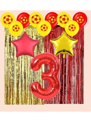 Bal10 Dünyası Sarı Kırmızı Taraftar Doğum Günü Parti Seti Yaş 3