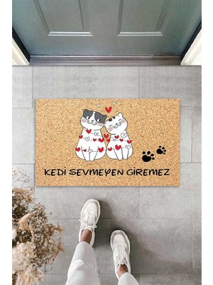 Pelangi Dijital Baskılı Kedi Sevmeyen Giremez Yazılı Kedi Desenli Dekoratif Kapı Önü Paspası