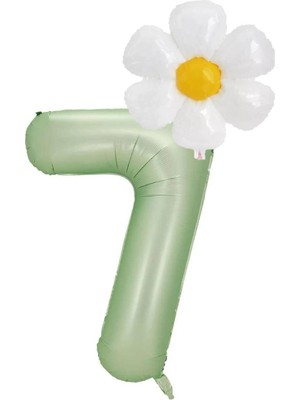 Rönesans Parti 7 Yaş Su Yeşili Renk Rakam ve Papatya Folyo Balon Seti