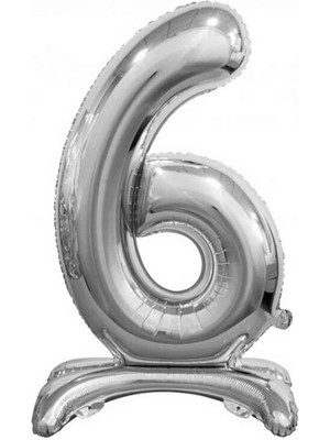 Best Parti 6 Gümüş Renk Ayaklı Rakam Folyo Balon 76 cm