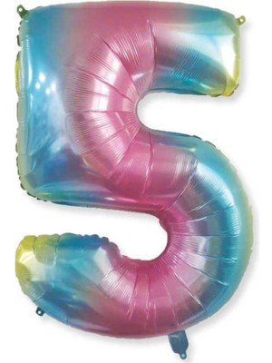 Rönesans Parti 5 Gökkuşağı Renk Rakam Folyo Balon 80 cm