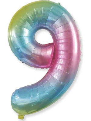 Bal10 Dünyası 9 Gökkuşağı Renk Rakam Folyo Balon 80 cm
