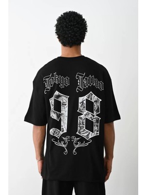 Tarz Yeri Baskılı Oversize T-Shirt - Siyah