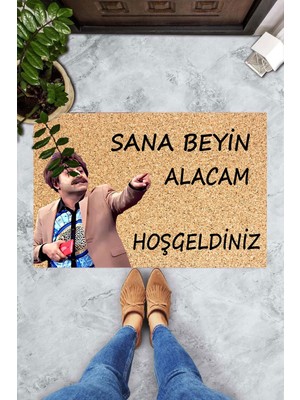 Pelangi Dijital Baskılı Sana Beyin Alacam Hoşgeldiniz Yazılı Dekoratif Kapı Önü Paspası