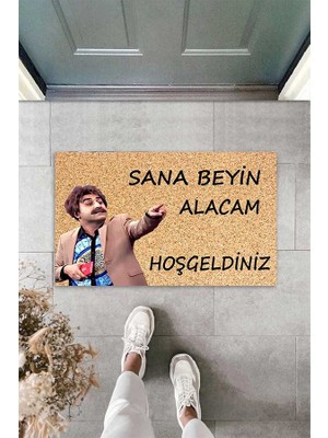 Pelangi Dijital Baskılı Sana Beyin Alacam Hoşgeldiniz Yazılı Dekoratif Kapı Önü Paspası