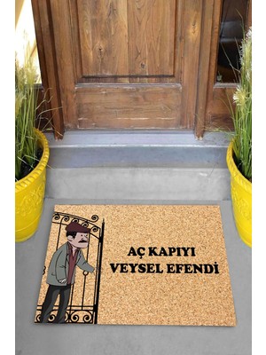 Pelangi Dijital Baskılı Aç Kapıyı Veysel Efendi Dekoratif Kapı Önü Paspası