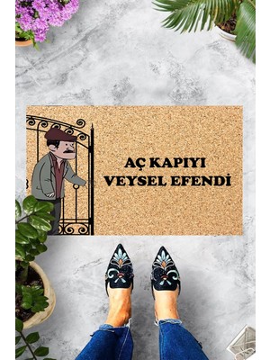 Pelangi Dijital Baskılı Aç Kapıyı Veysel Efendi Dekoratif Kapı Önü Paspası