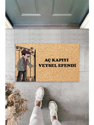 Pelangi Dijital Baskılı Aç Kapıyı Veysel Efendi Dekoratif Kapı Önü Paspası