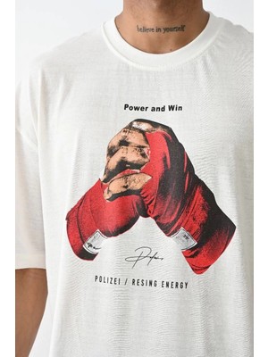 Tarz Yeri Baskılı Oversize T-Shirt - Beyaz