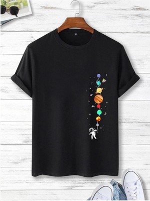 Fabberje Astronot ve Gezegen Baskılı Unisex Oversize T-Shirt