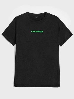 Fabberje Göğüs ve Sırt Change Baskılı Oversize Unisex T-Shirt