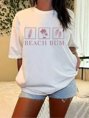 Fabberje Beach Bum Baskılı Oversize Salaş Kadın T-Shirt