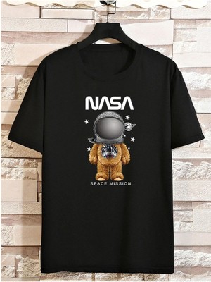 Fabberje Nasa ve Ayıcık Baskılı Oversize Unisex T-Shirt