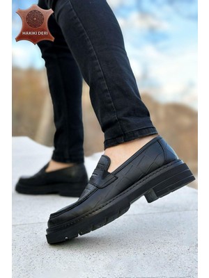 Big King Siyah Biyeli Erkek Klasik Ayakkabı Hakiki Deri Düz Taban Rahat İç Taban