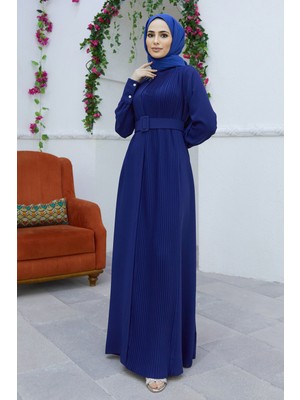 Vavinor Piliseli Kemerli Elbise - Indigo