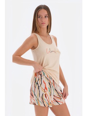 Eros 33562 Kadın Kalın Askılı Şortlu Pijama Takımı-Bej