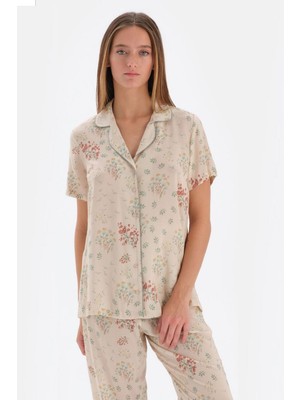 Eros 33550 Kadın Kısa Kol Gömlek Pijama Takımı-Bej