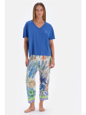 Eros 33530 Kadın V Yaka Kısa Kol Pijama Takımı-Saks