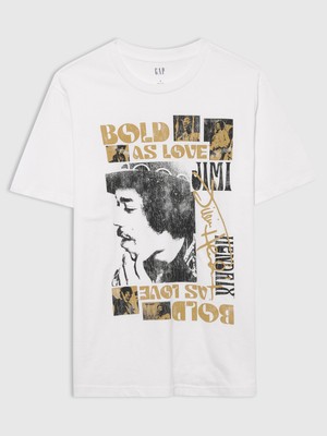 Gap Erkek Beyaz Jimi Hendrix Grafikli T-Shirt