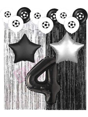 Bal10 Dünyası Siyah Beyaz Taraftar Doğum Günü Parti Seti Yaş 4
