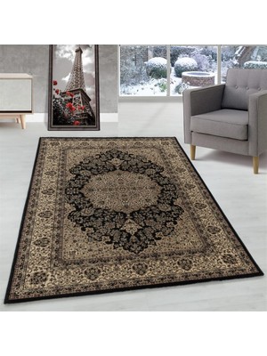 Carpettex Marokan Iran Tarzı Klasik Desenli Halı Bordürlü Salon Halısı Siyah