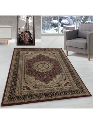 Carpettex Marokan Iran Tarzı Klasik Desenli Halı Bordürlü Salon Halısı Kırmızı Bej