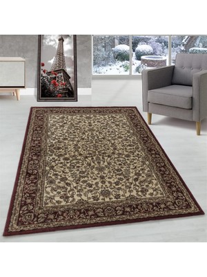 Carpettex Marokan Iran Tarzı Klasik Desenli Halı Bordürlü Salon Halısı Krem Kırmızı