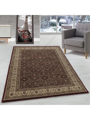 Carpettex Marokan Iran Tarzı Klasik Desenli Antik Süslemeli  Halı Bordürlü Salon Halısı Kırmızı