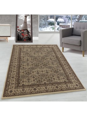 Carpettex Marokan Iran Tarzı Klasik Desenli Antik Süslemeli Bordürlü Salon Halısı Bej