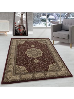 Carpettex Marokan Iran Tarzı Klasik Desenli Halı Bordürlü Salon Halısı Bej Kırmızı Renkli