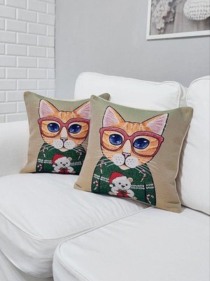 Körfez Kırlent Goblen Dokuma Kırlent Kılıfı 2'li Karışık Kombin Set